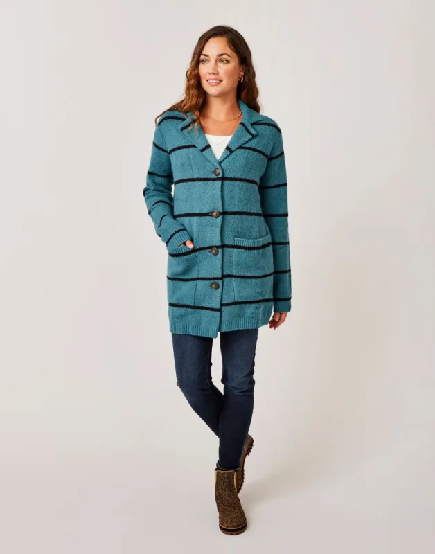 Gwen Sweater Coat: Hydro/Black Stripe sold by Carve Designs