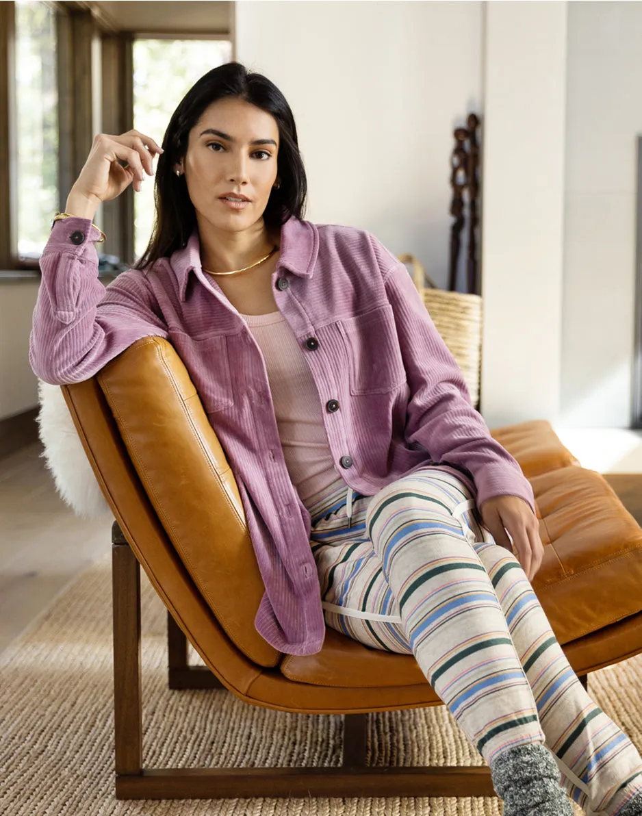 Hudson Stretch Cord Shacket: Orchid sold by Carve Designs