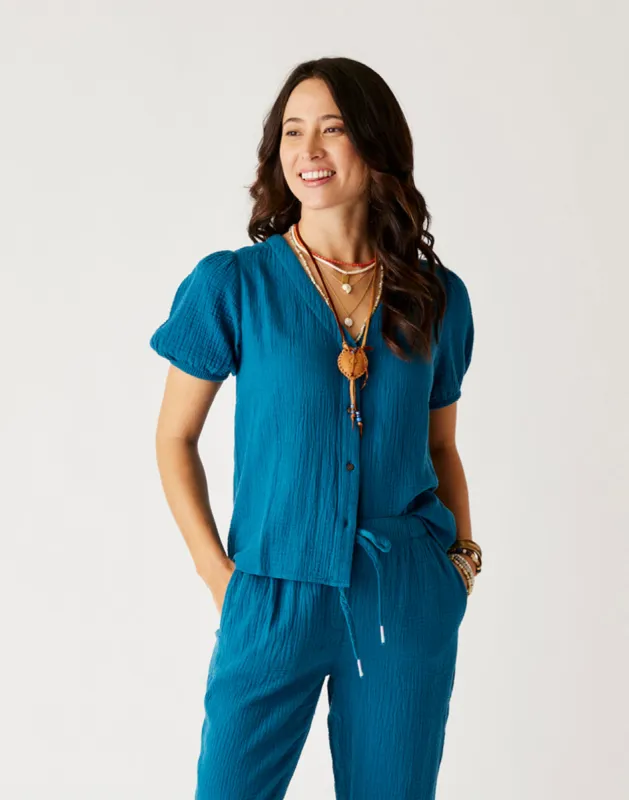 Milo Gauze Top: Azul sold by Carve Designs
