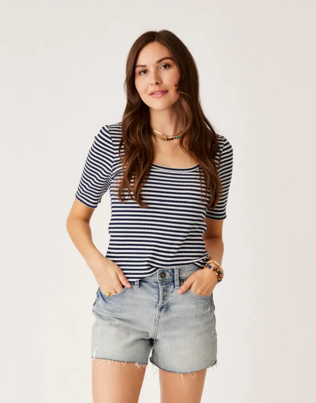 Asher Rib Top: Navy Stripe sold by Carve Designs