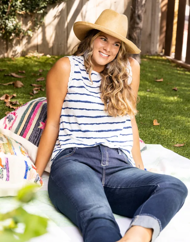 Sofia Top: Navy Tie Dye Stripe sold by Carve Designs