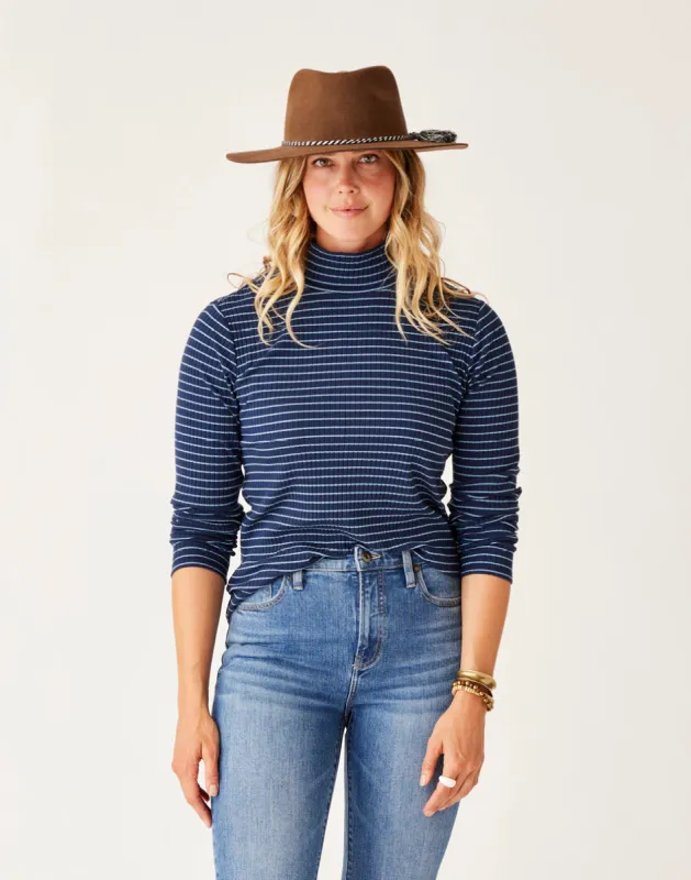 Denise Turtleneck: Navy Mini Breton sold by Carve Designs