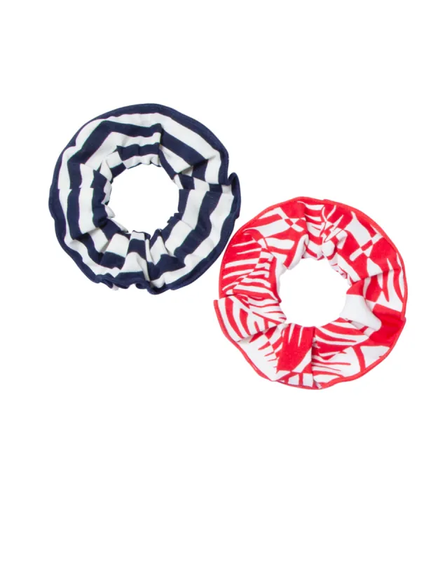 Surf Scrunchie: Checkered Palm-Navy Stripe - FINAL SALE sold by Carve Designs