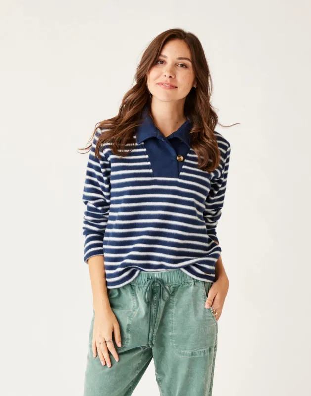 Clara Fleece Pullover: Navy Even Stripe sold by Carve Designs