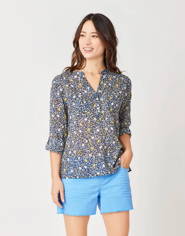 Dylan Gauze Shirt: Navy Folk Floral - FINAL SALE sold by Carve Designs