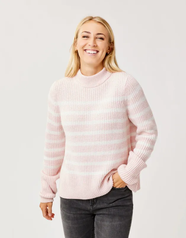 Cayden Crew Sweater: Lt. Pink Stripe sold by Carve Designs