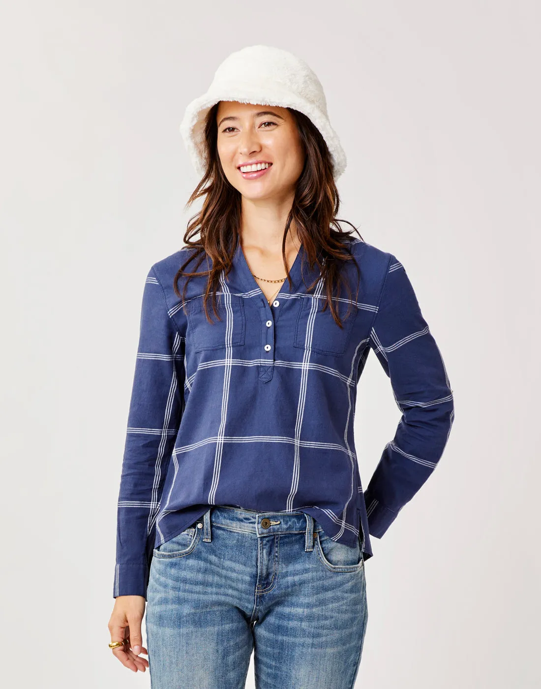 Dylan Twill Shirt: Navy Windowpane sold by Carve Designs