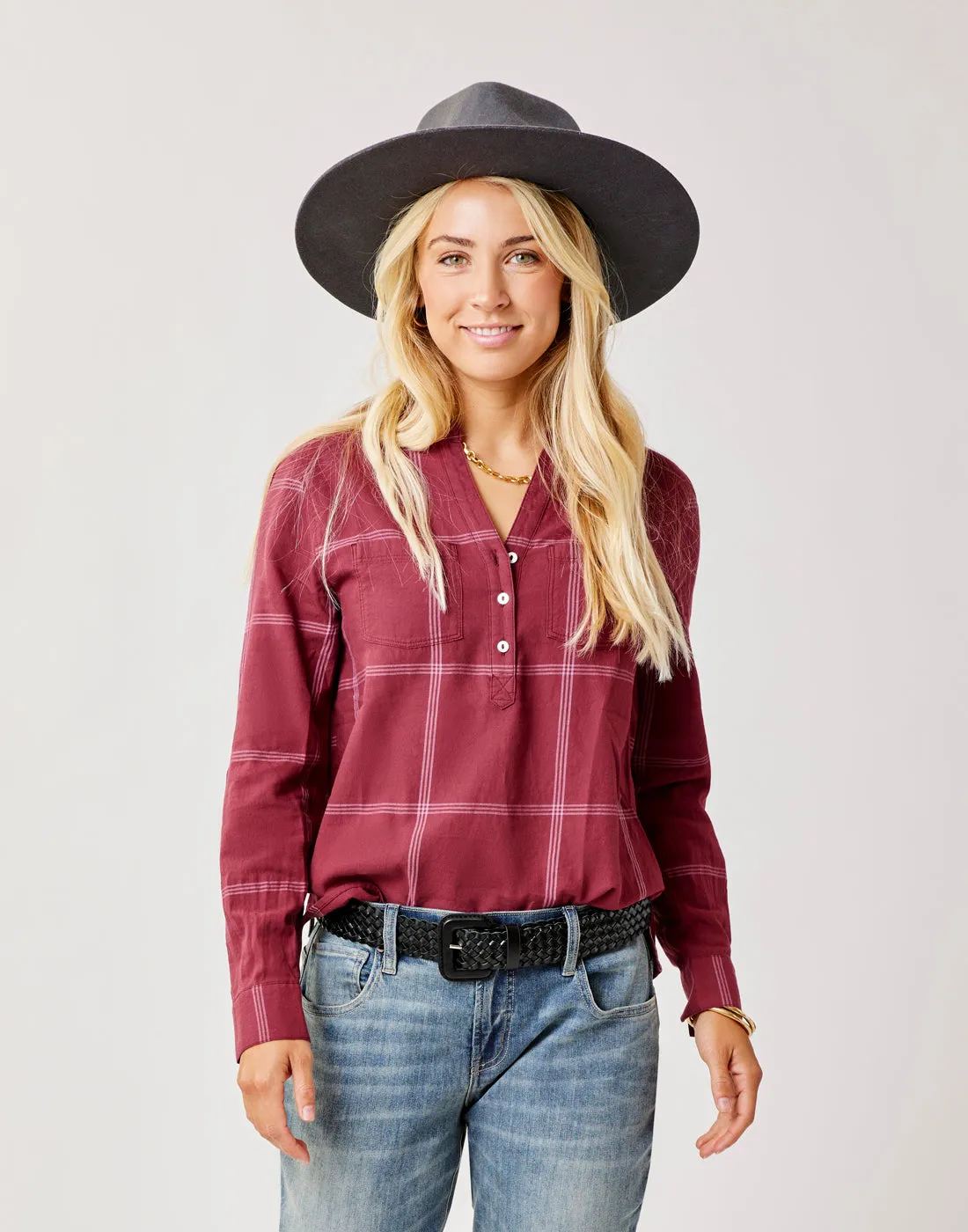 Dylan Twill Shirt: Brick Windowpane sold by Carve Designs product image thumbnail 5