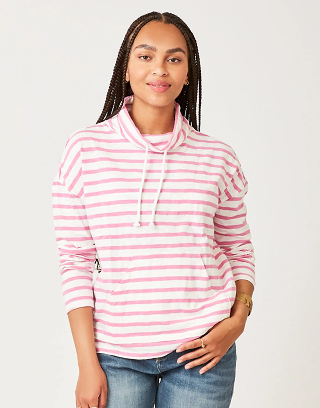 Bodie Funnel Neck: Cloud Lt. Fuchsia Stripe - FINAL SALE sold by Carve Designs