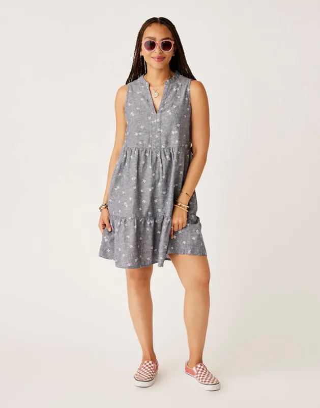 Nellie Linen Dress: Navy Floral sold by Carve Designs