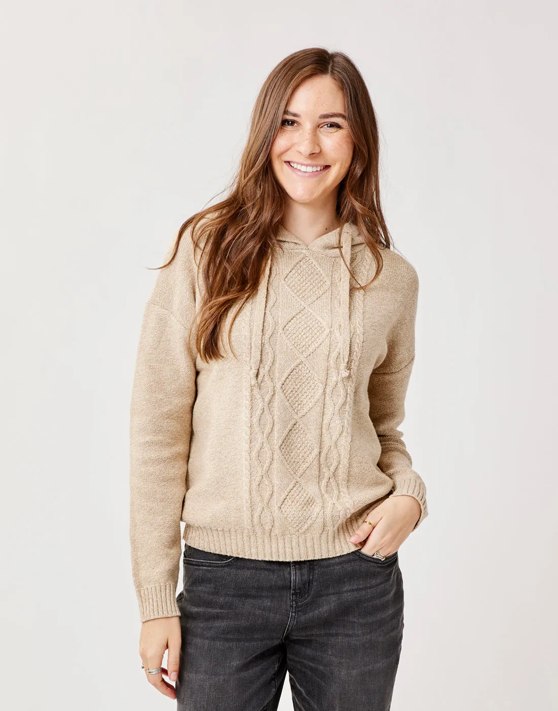 Stowe Hooded Sweater: Lt. Khaki Heather sold by Carve Designs