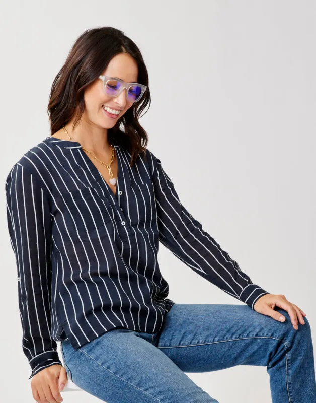 Dylan Gauze Shirt: Black Vertical sold by Carve Designs