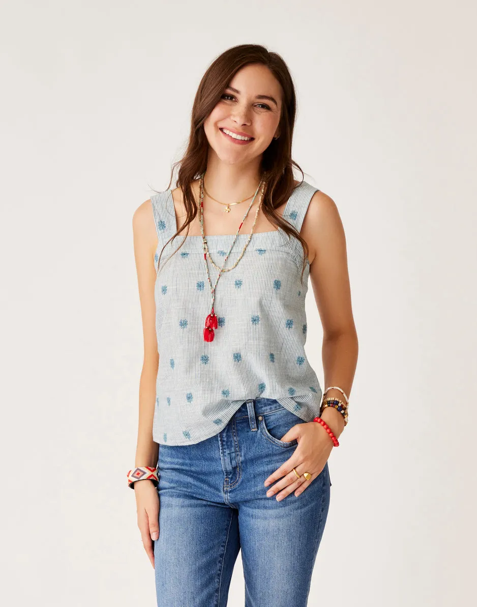 Liv Eyelet Top: Azul sold by Carve Designs