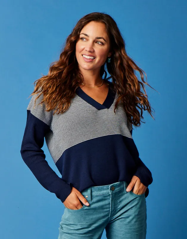 Aurora Sweater: Navy Mini Stripe - FINAL SALE sold by Carve Designs