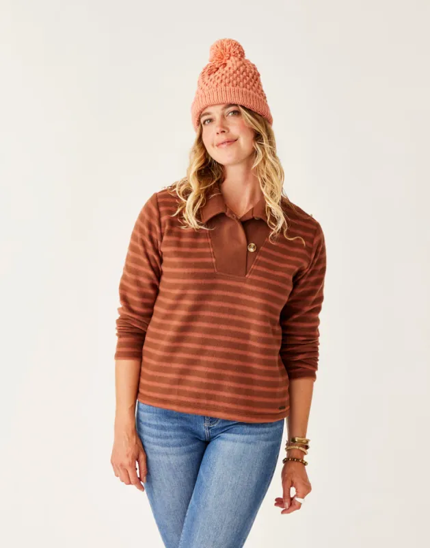 Clara Fleece Pullover: Chocolate Even Stripe sold by Carve Designs
