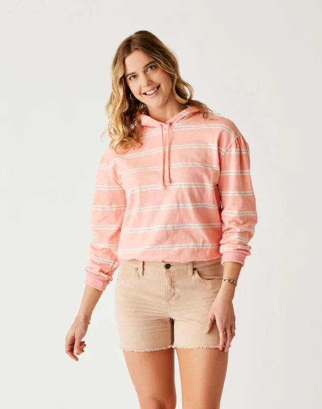 Birdie Slub Hoodie: Electric Coral Rugby Stripe sold by Carve Designs