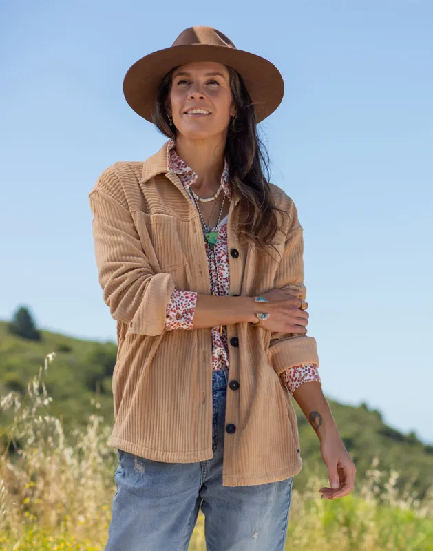 Hudson Stretch Cord Shacket: Camel sold by Carve Designs