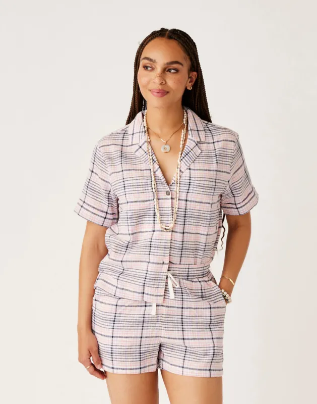 Luca Linen Shirt: Navy Plaid sold by Carve Designs
