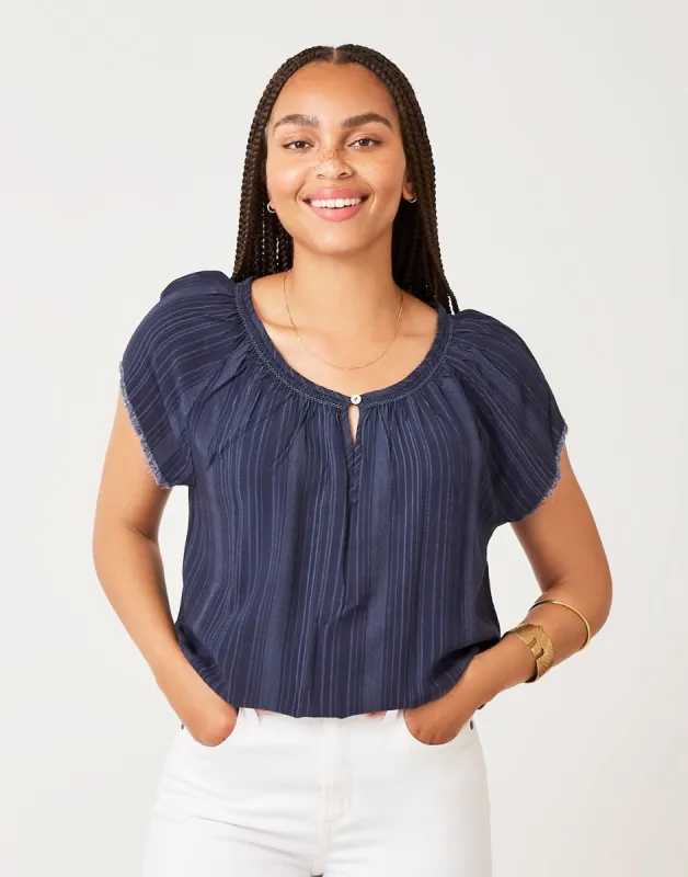 Lilly Top: Navy Lau Stripe - FINAL SALE sold by Carve Designs
