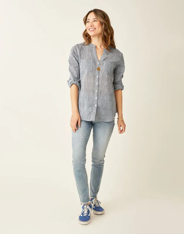 Dylan Gauze Tunic: Navy Mini Stripe - FINAL SALE sold by Carve Designs