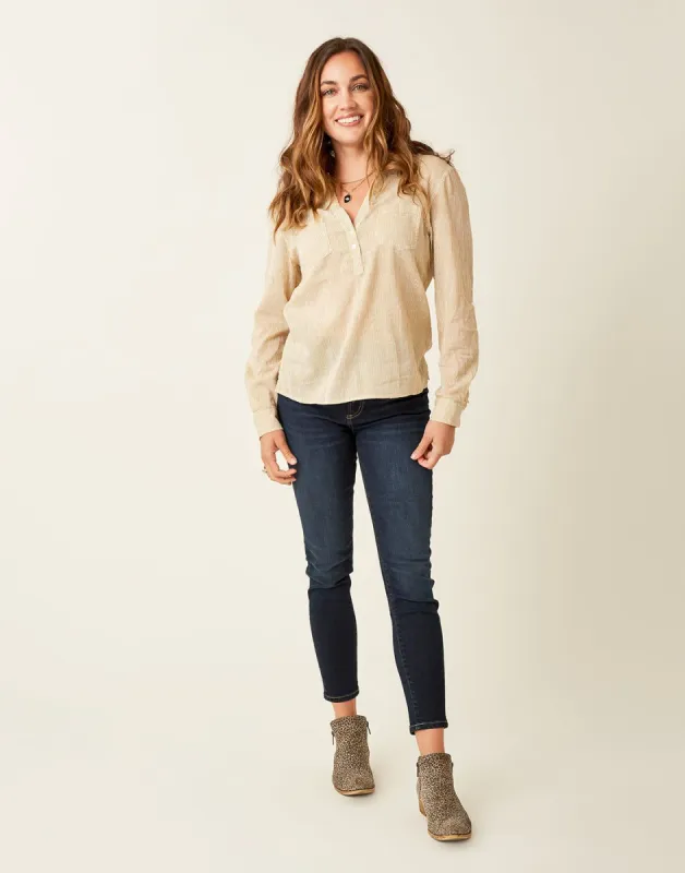 Dylan Gauze Shirt: Camel Mini Stripe - FINAL SALE sold by Carve Designs