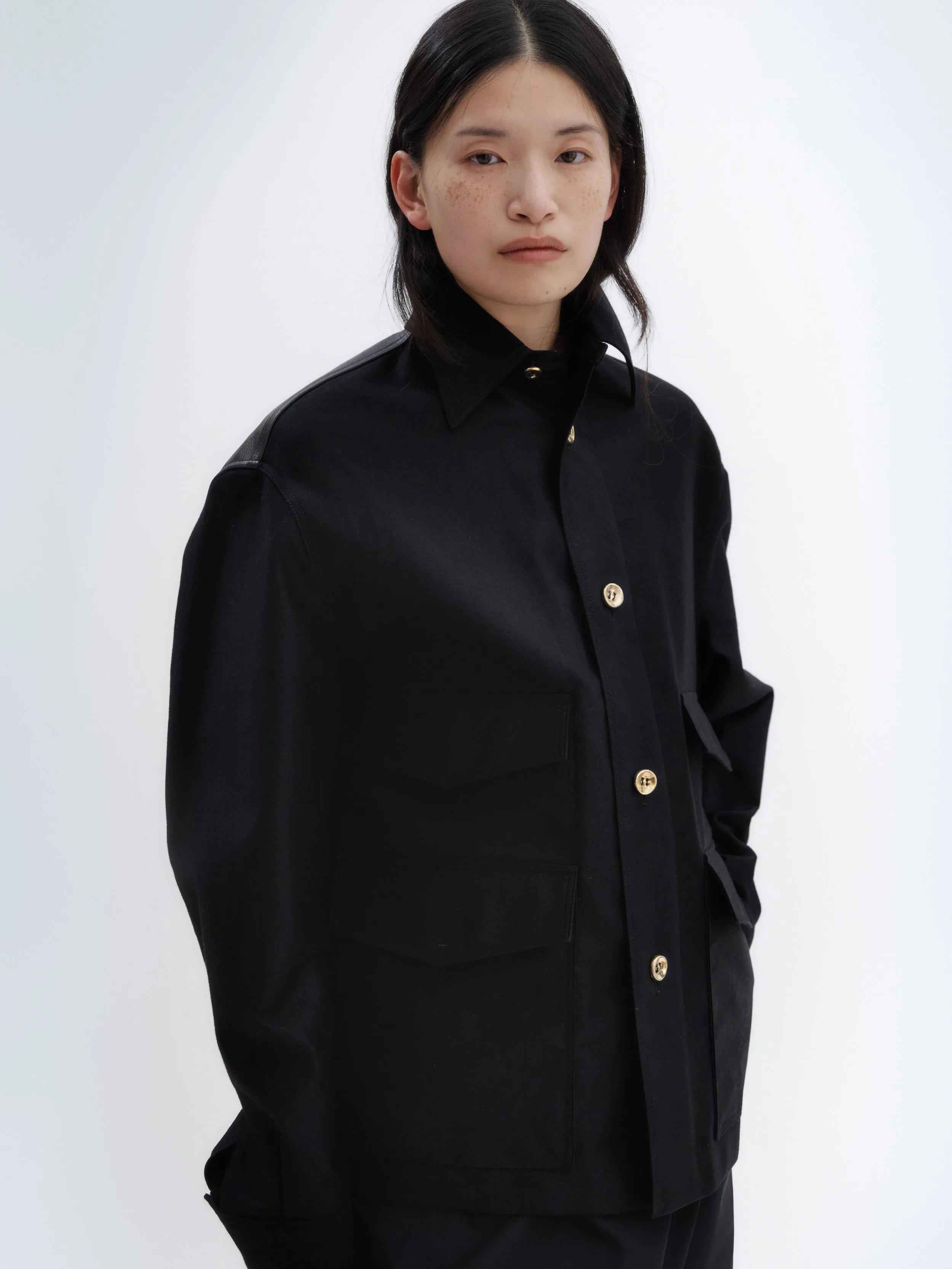 Veste empiècement cuir en satin de coton sold by Carven product image thumbnail 5