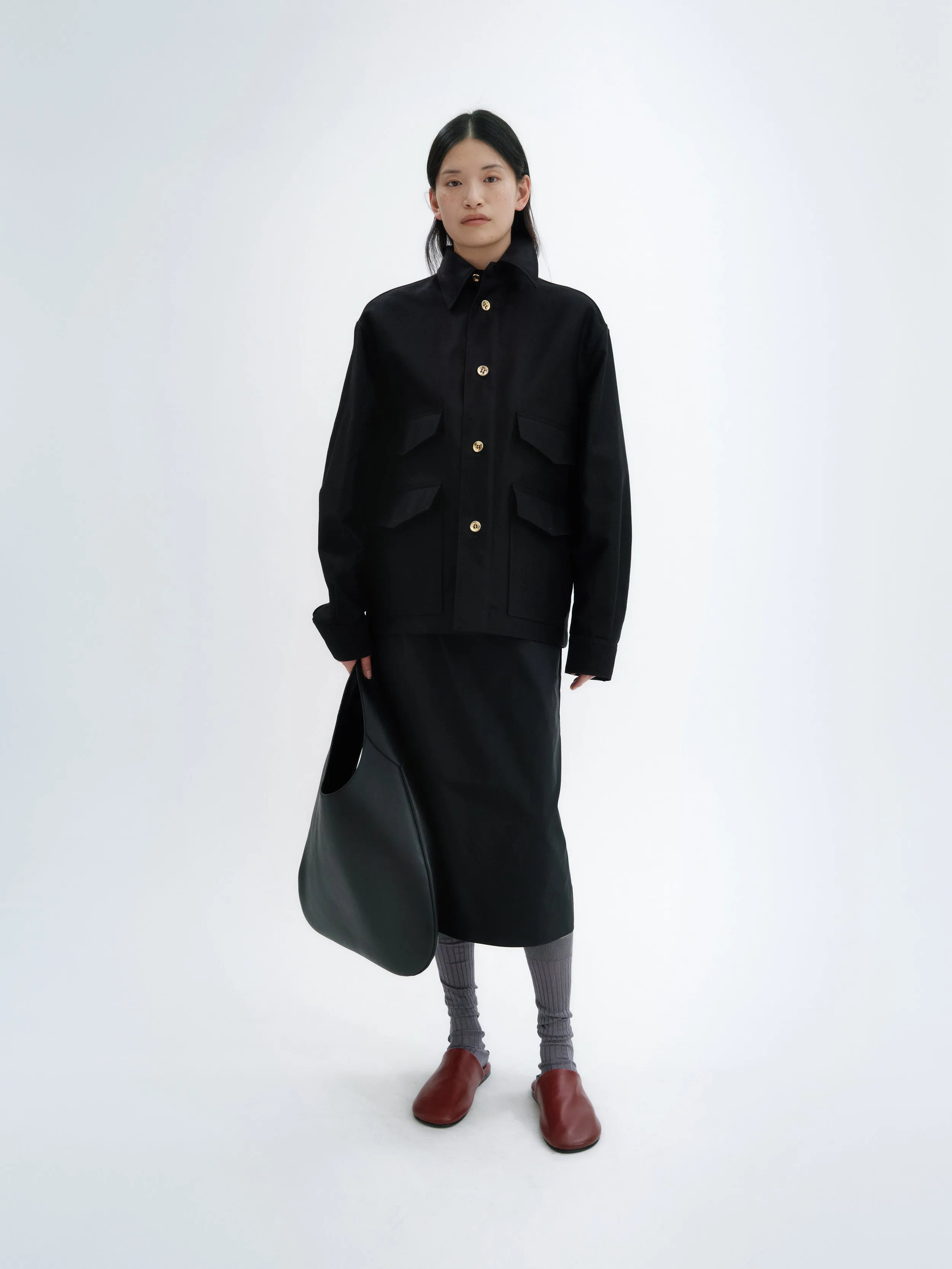 Veste empiècement cuir en satin de coton sold by Carven
