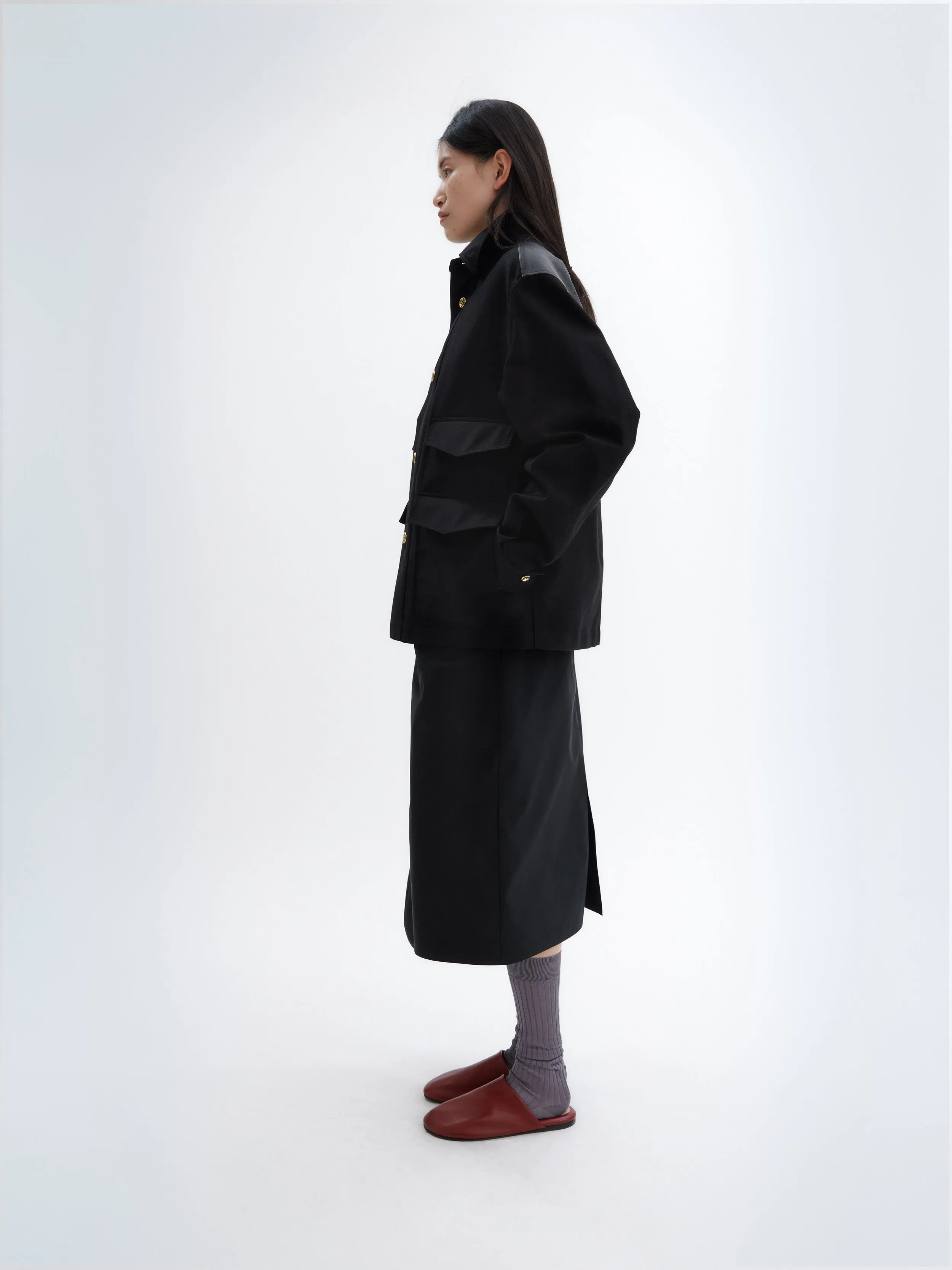 Veste empiècement cuir en satin de coton sold by Carven product image thumbnail 4