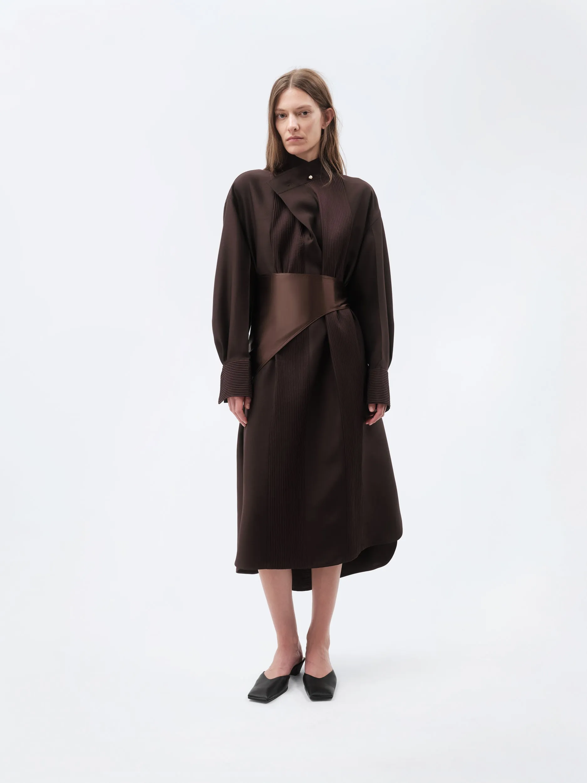 Robe chemise à plis en toile de soie et laine sold by Carven product image thumbnail 5