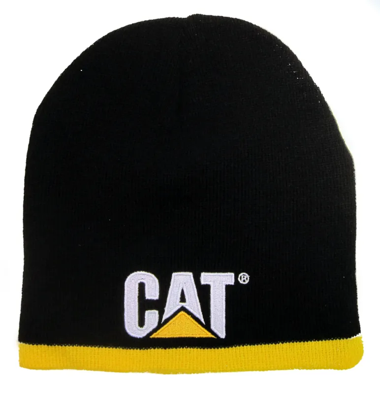 Black Knit Beanie w/Yellow Stripes sold by Caterpillar