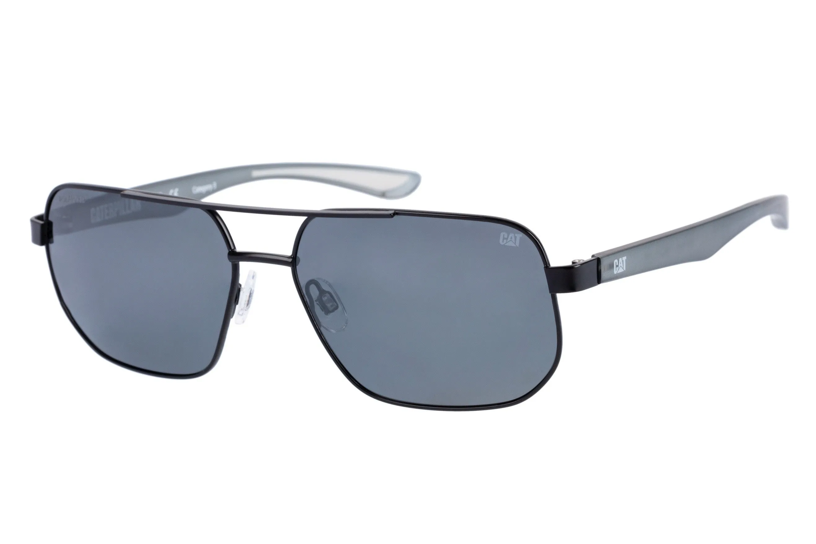 Double Bridge Sunglasses Matte Black w/Silver Flash Lens sold by Caterpillar