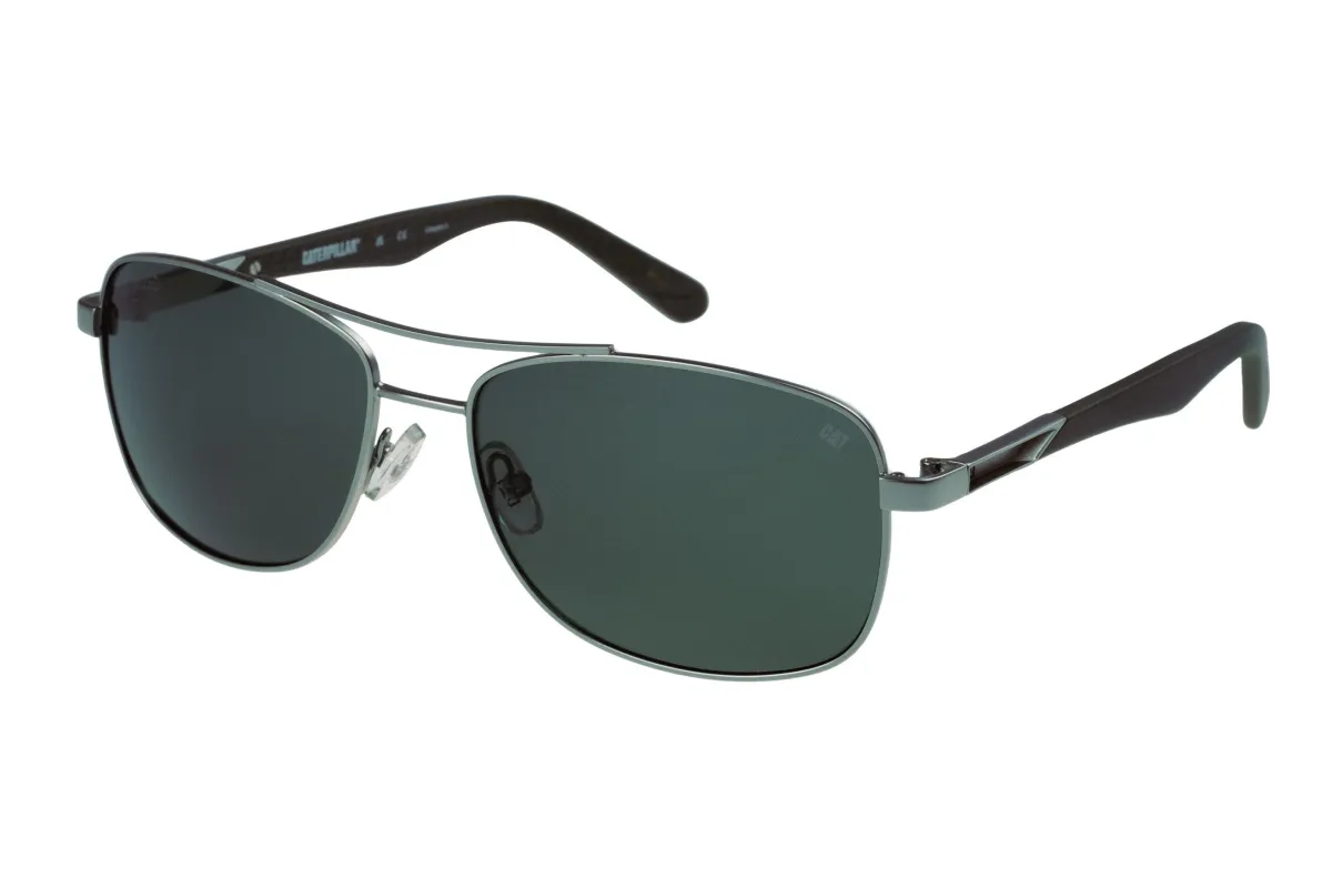 Metal Aviator XL Sunglasses Matte Silver w/Solid Green Lens sold by Caterpillar