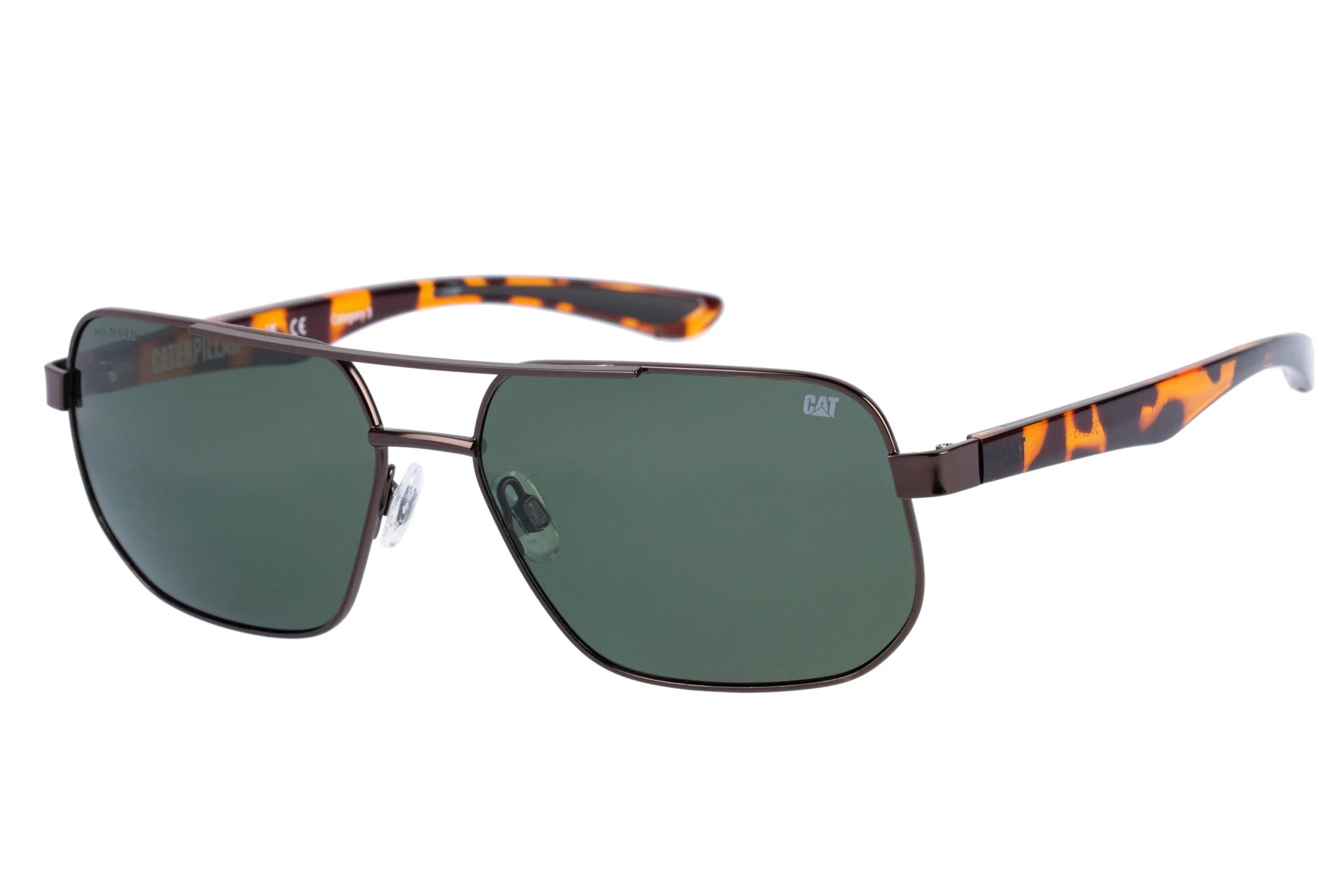 Double Bridge Sunglasses Matte Brown w/Solid Green Lens sold by Caterpillar