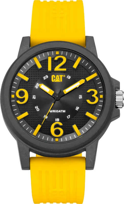 Groovy Watch Yellow/Black Dial w/Silicone Strap made by Caterpillar