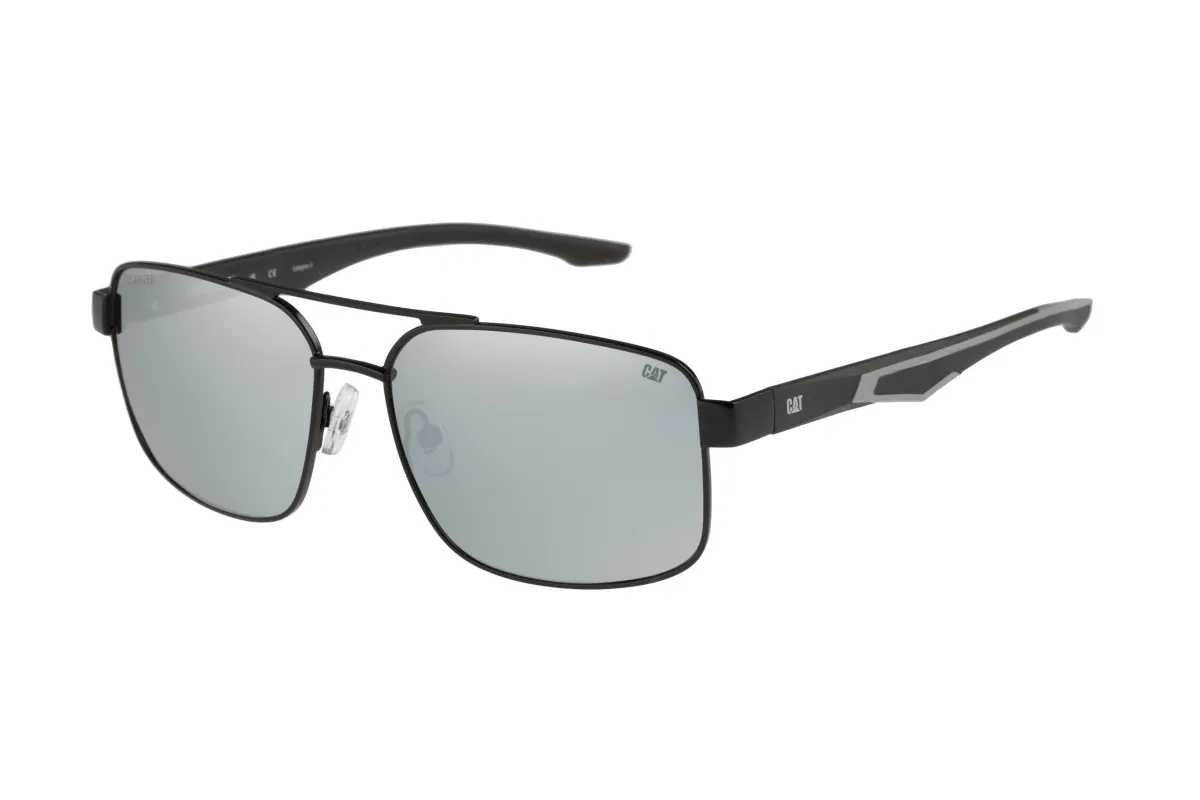 Metal Aviator Sunglasses Matte Black w/Silver Flash Lens sold by Caterpillar