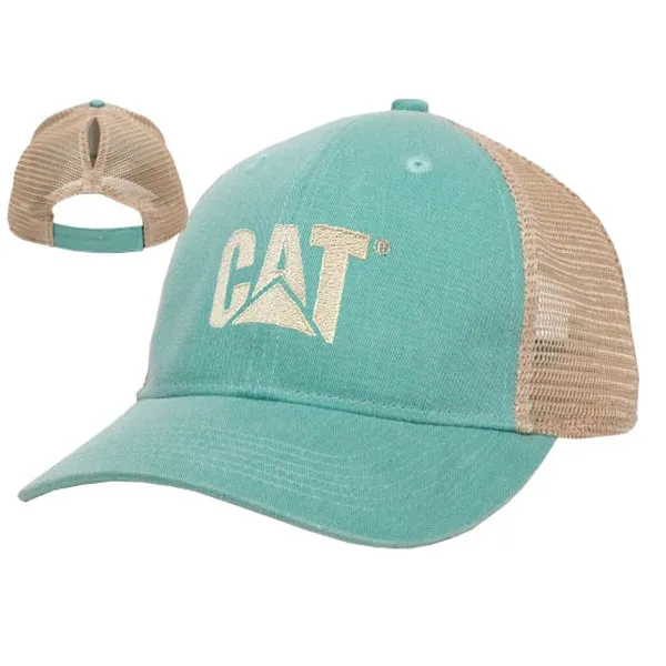 Ladies Ponytail Cap Teal Twill Front w/Khaki Mesh Back sold by Caterpillar