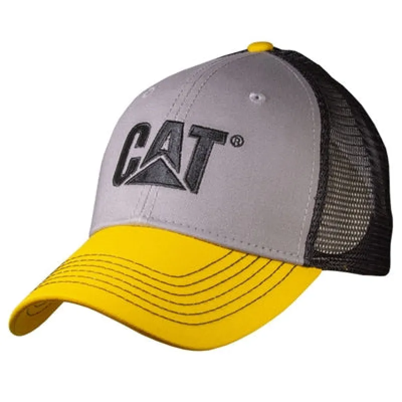 Low Profile Thick Stitch Grey Cap w/Black Mesh sold by Caterpillar