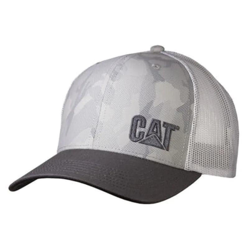 Snow Camo Cap w/White Mesh sold by Caterpillar