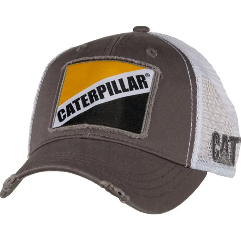 Grey Twill White Mesh Cap w/Caterpillar Patch sold by Caterpillar