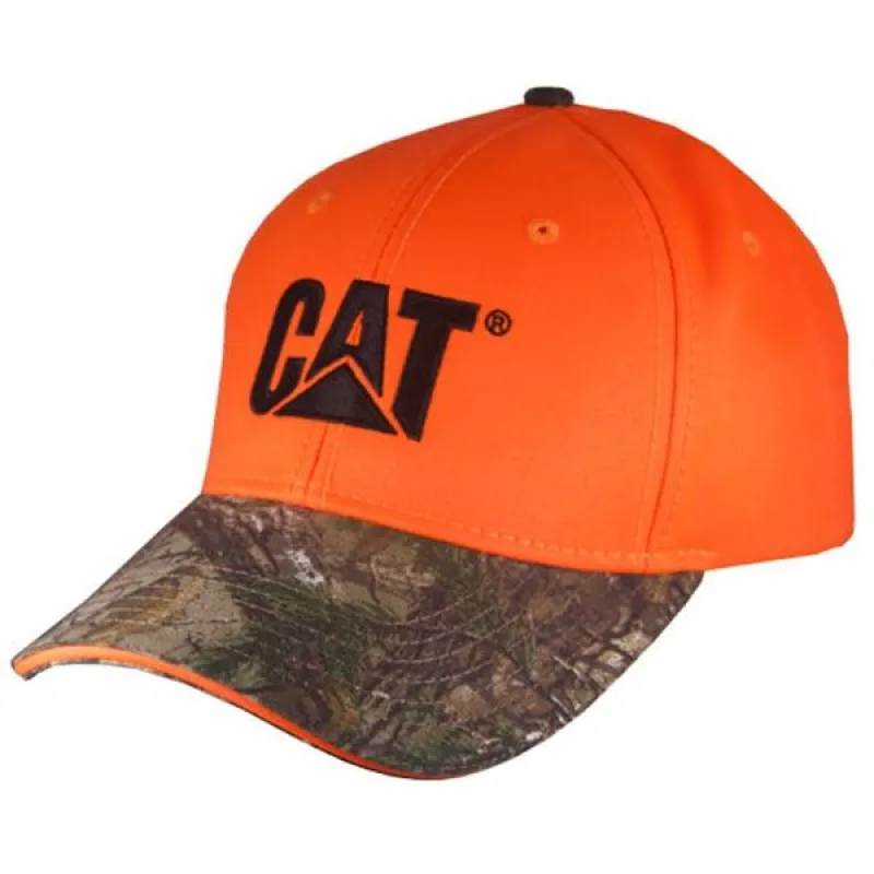 Blaze Orange Cap with Camo Bill made by Caterpillar