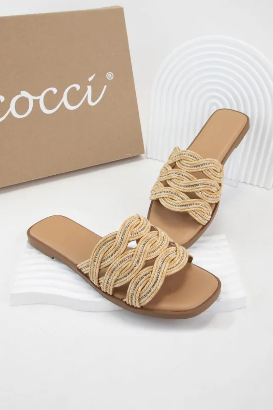 SERIOUS TWISTED RAFFIA BRAID UPPER SLIP ON SANDAL sold by CCOCCI