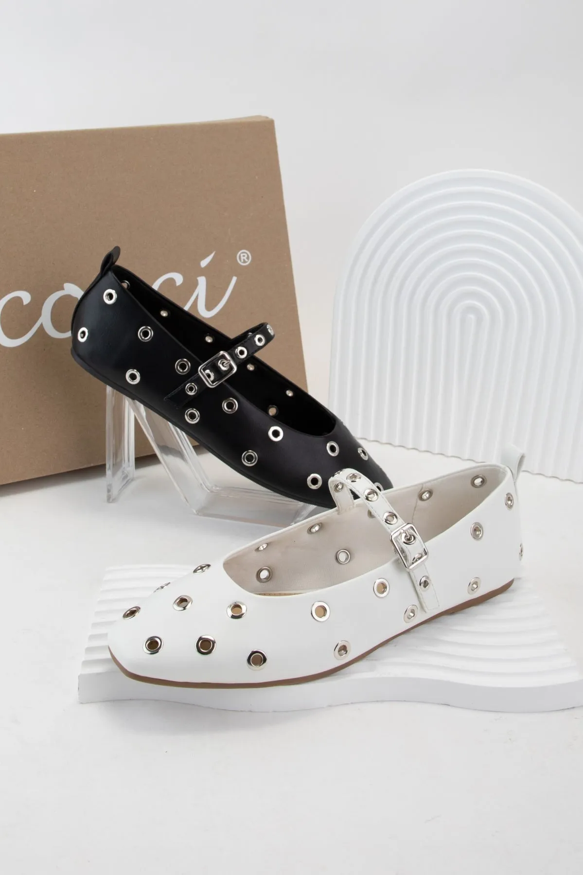 WHEREAS GROMMET DECOR SQUARE TOE MARY JANE FLATS sold by CCOCCI product image thumbnail 2