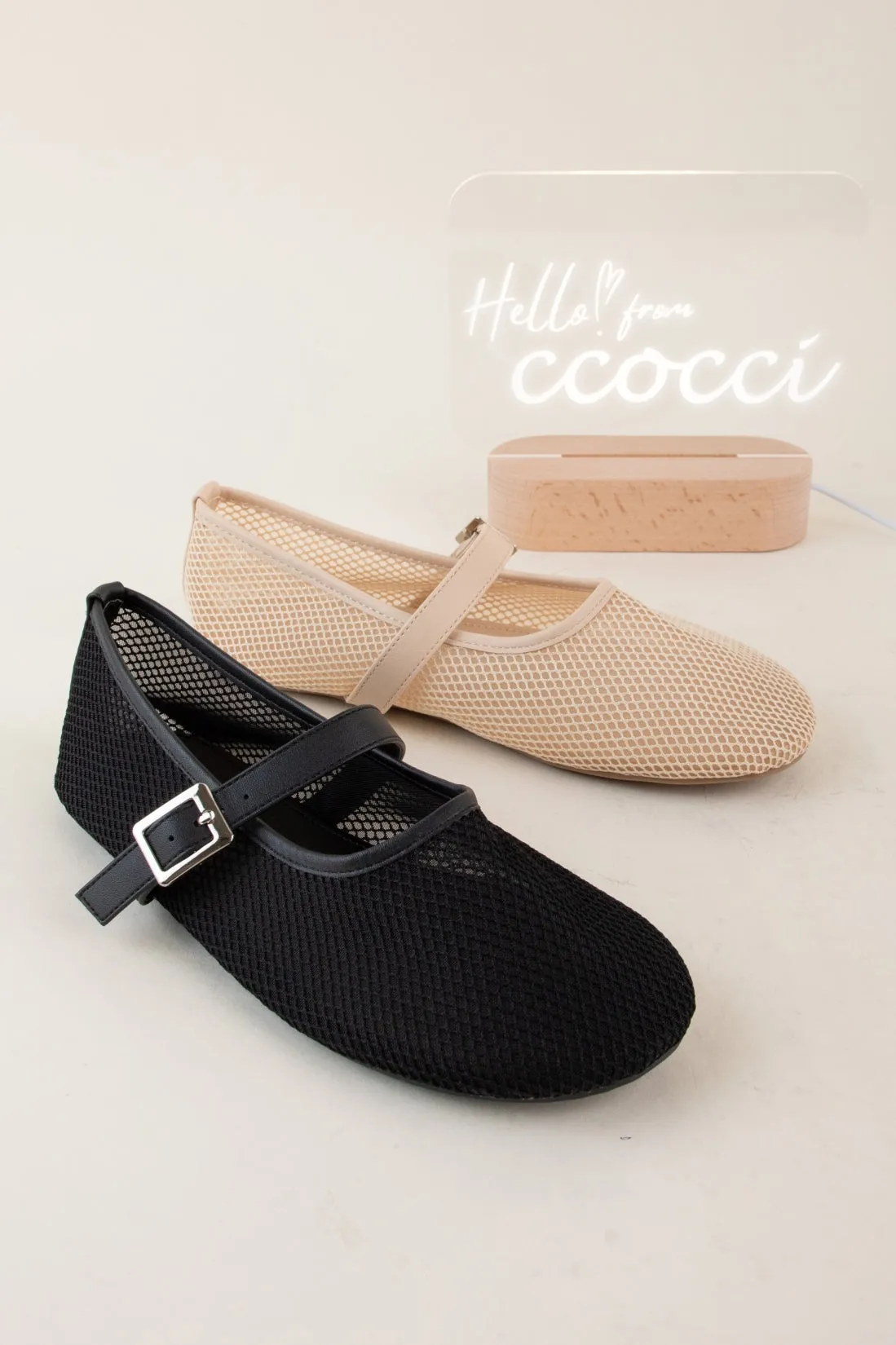 NANAMI-04 ALL OVER MESH MARY JANE BALLET FLATS sold by CCOCCI