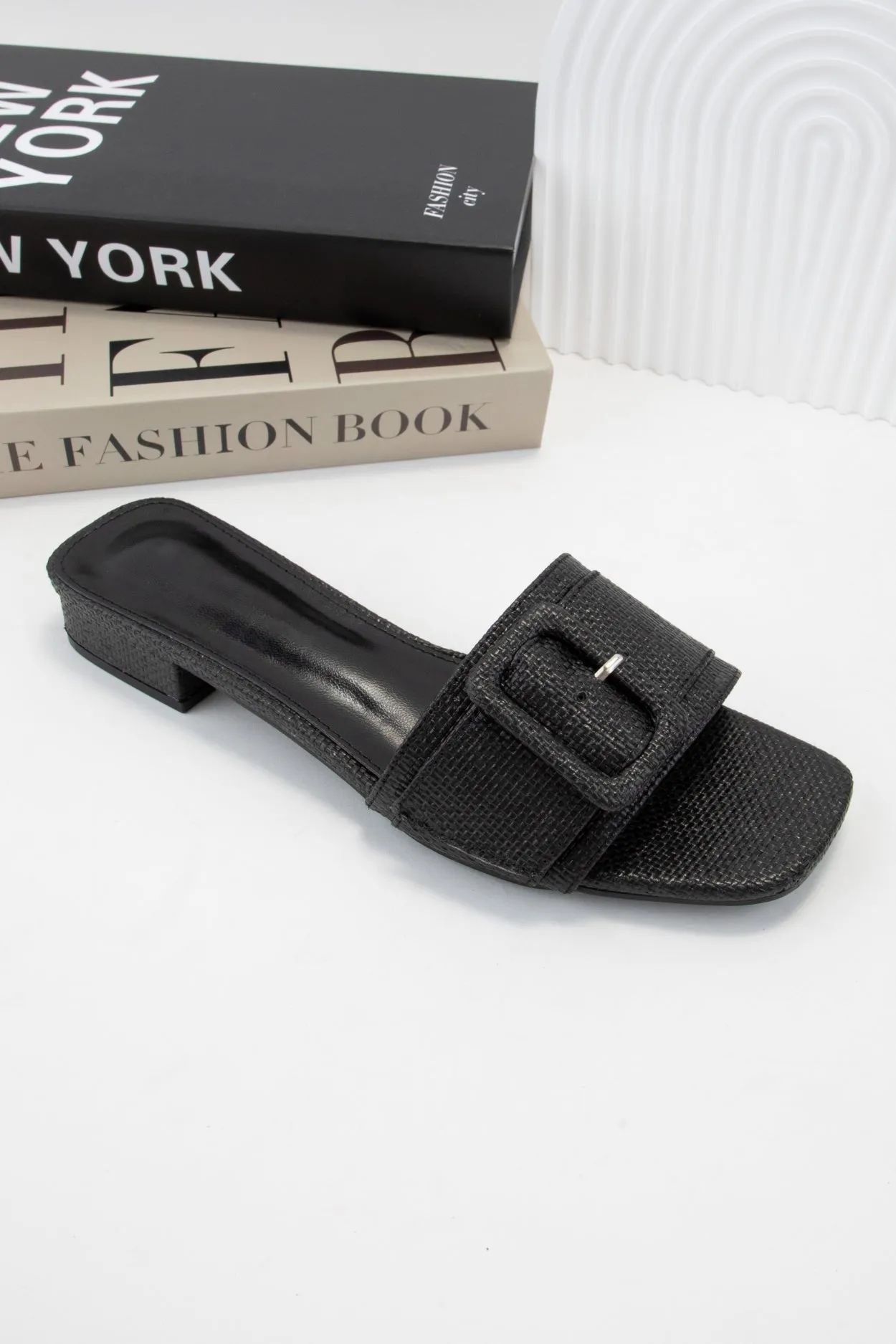 SQUARE-25 RECTANGLE BUCKLE RAFFIA SLIP-ON SANDAL sold by CCOCCI product image thumbnail 3