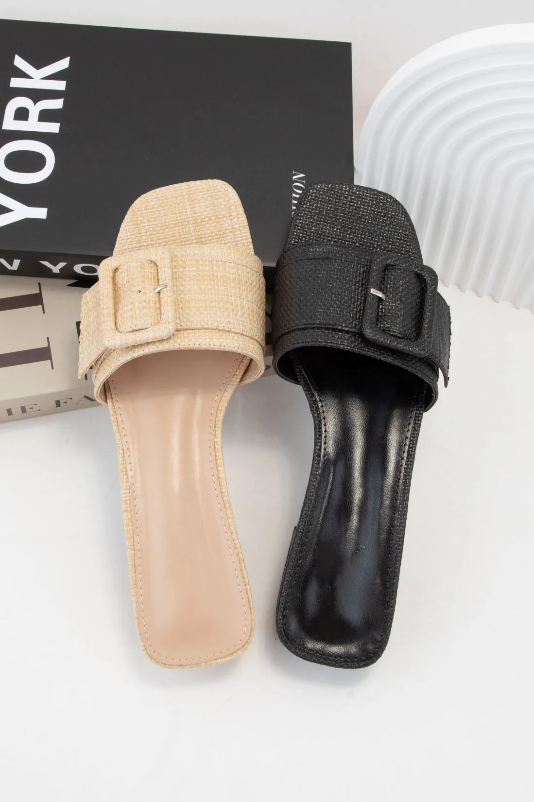 SQUARE-25 RECTANGLE BUCKLE RAFFIA SLIP-ON SANDAL sold by CCOCCI product image thumbnail 2