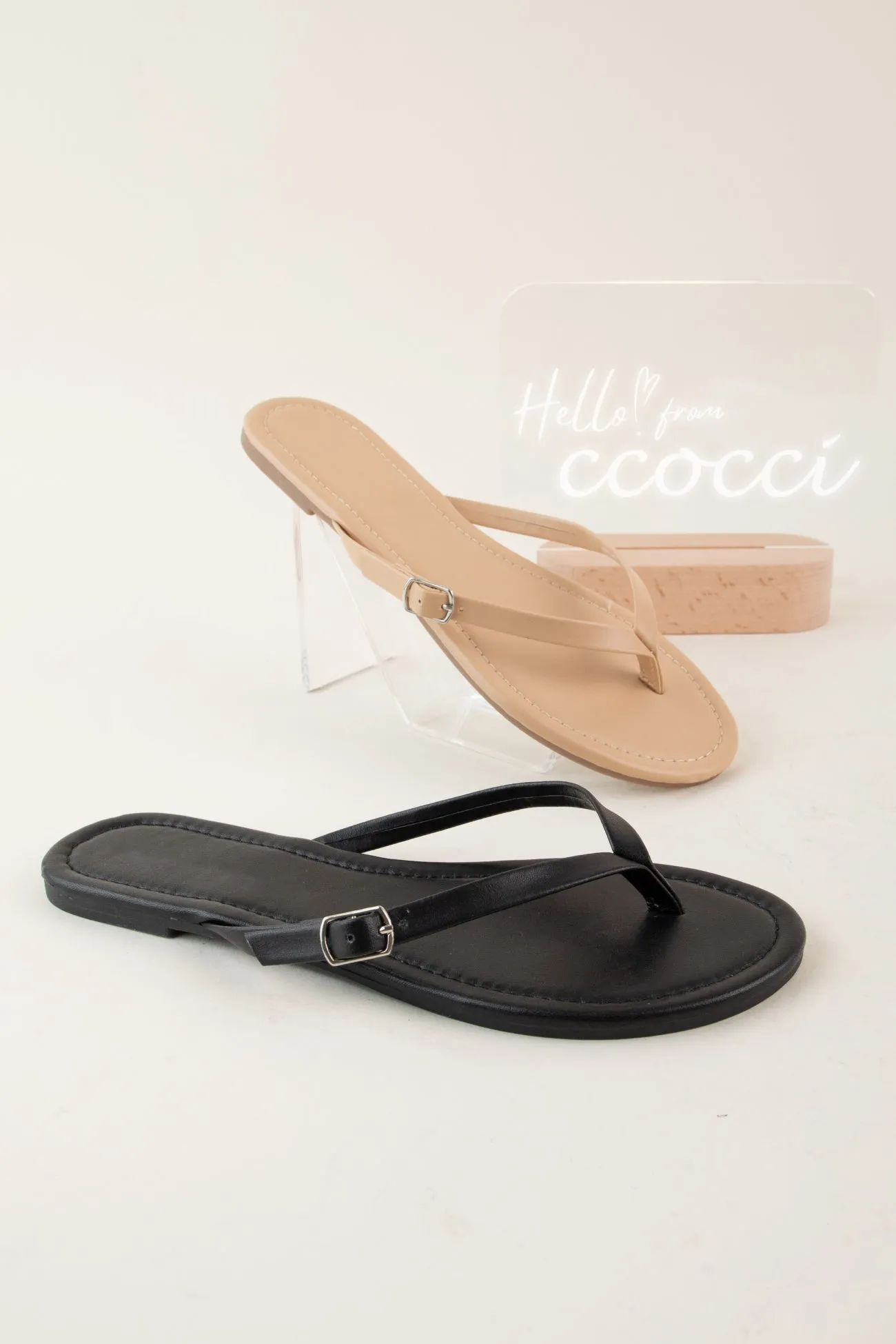 BELLEN-109 THIN BUCKLED THONG STRAP SLIP ON SANDAL sold by CCOCCI product image thumbnail 3