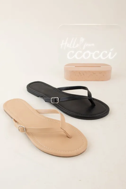BELLEN-109 THIN BUCKLED THONG STRAP SLIP ON SANDAL sold by CCOCCI