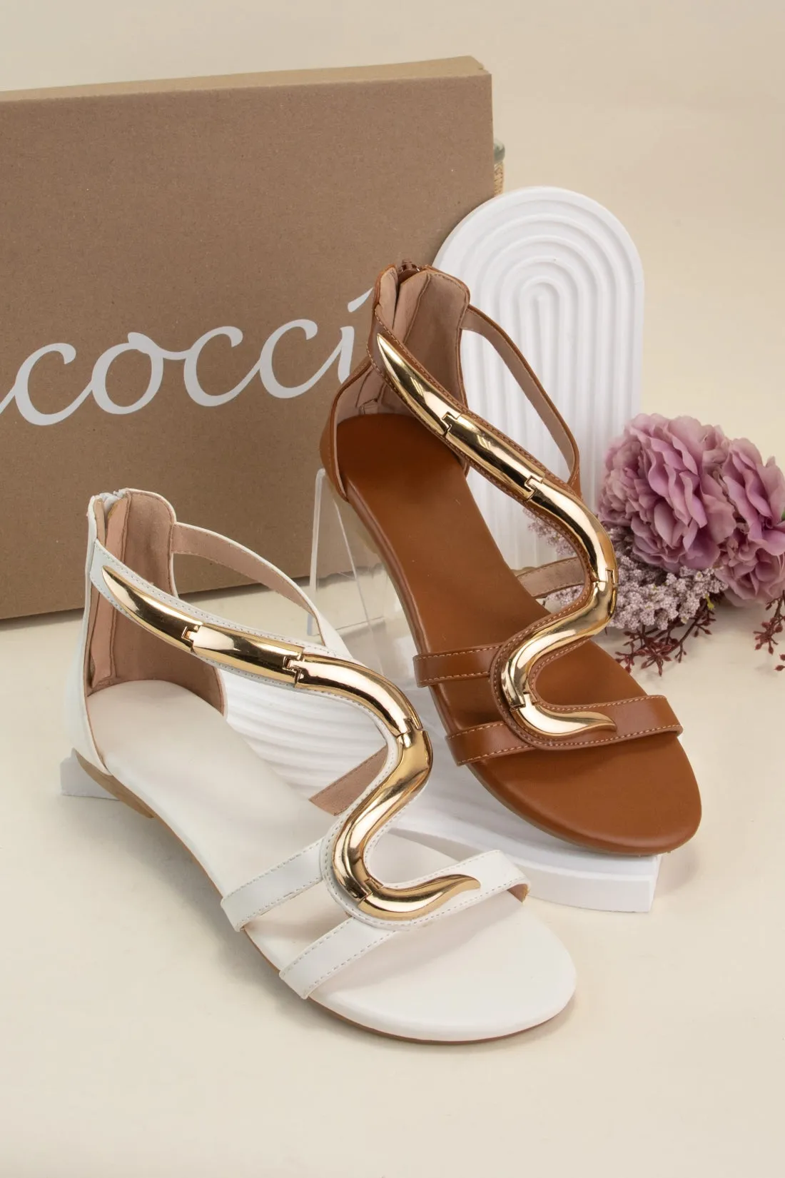 SNAKE GOLDEN METAL DECOR ANKLE STRAP FLAT SANDALS sold by CCOCCI product image thumbnail 5