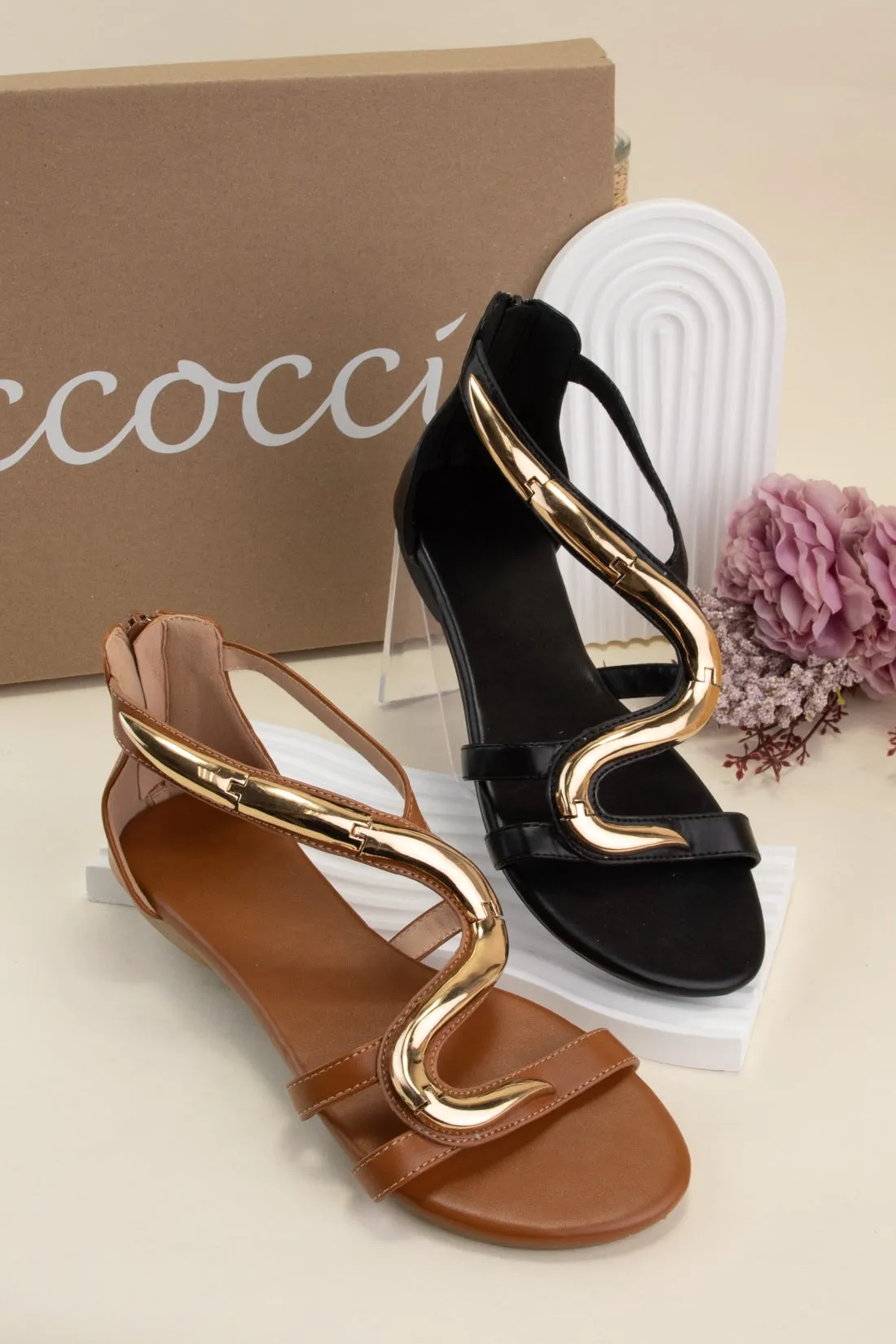 SNAKE GOLDEN METAL DECOR ANKLE STRAP FLAT SANDALS sold by CCOCCI product image thumbnail 3