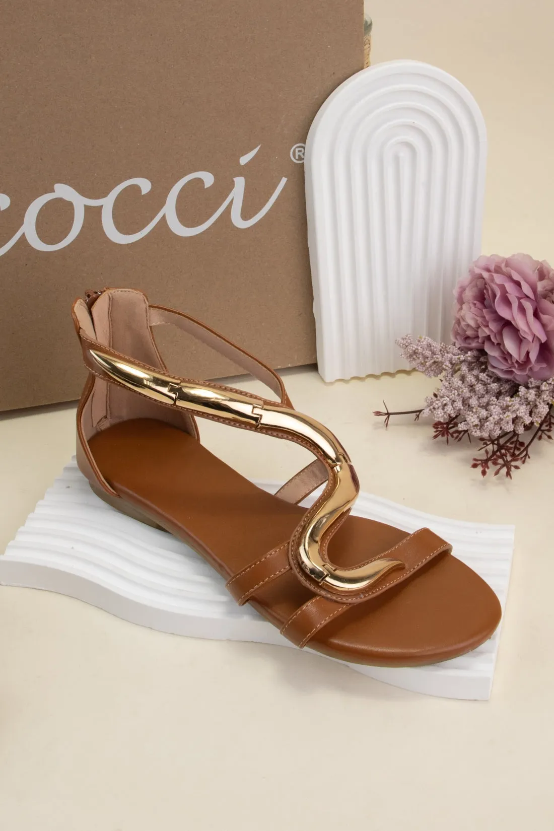 SNAKE GOLDEN METAL DECOR ANKLE STRAP FLAT SANDALS sold by CCOCCI product image thumbnail 2